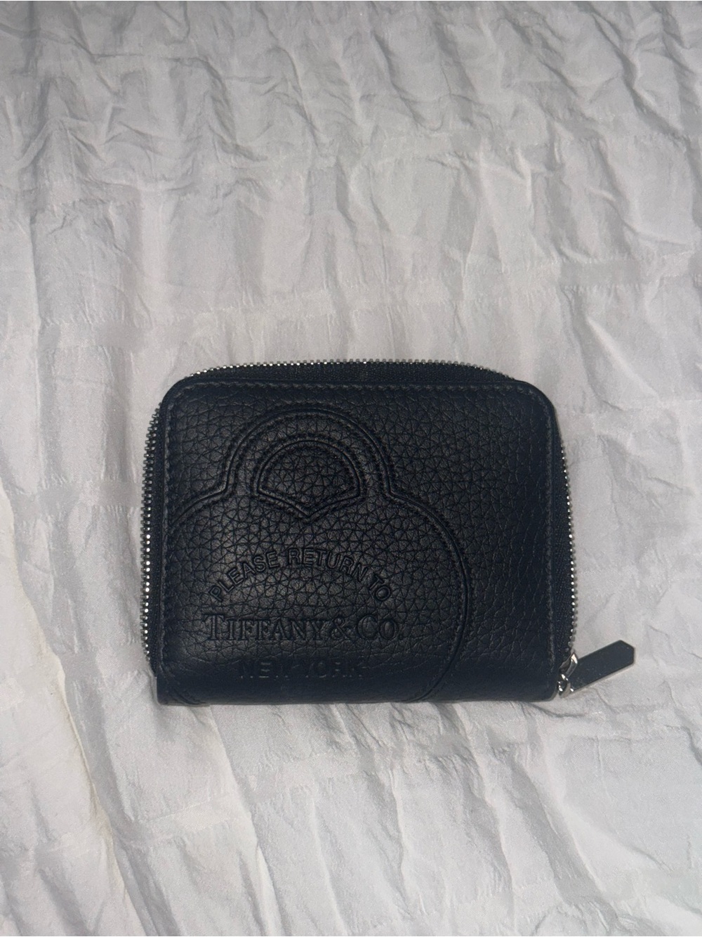 Tiffany & Co. Black Pebbled Leather Zip-Around Wallet